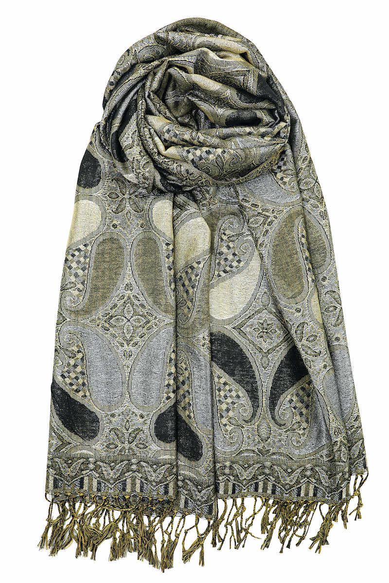 Achillea Black Metallic Paisley Pashmina