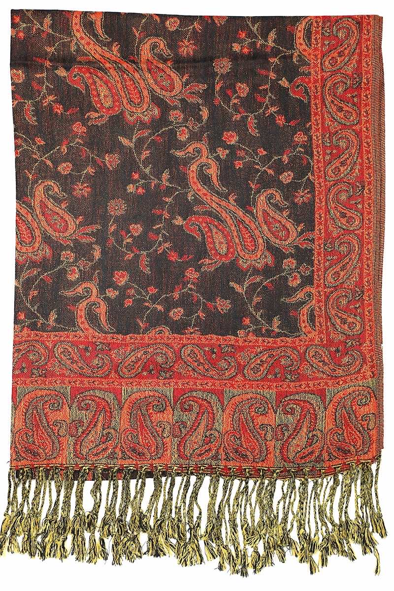 Achillea Black Red Reversible Paisley Pashmina