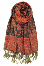 Achillea Black Red Reversible Paisley Pashmina