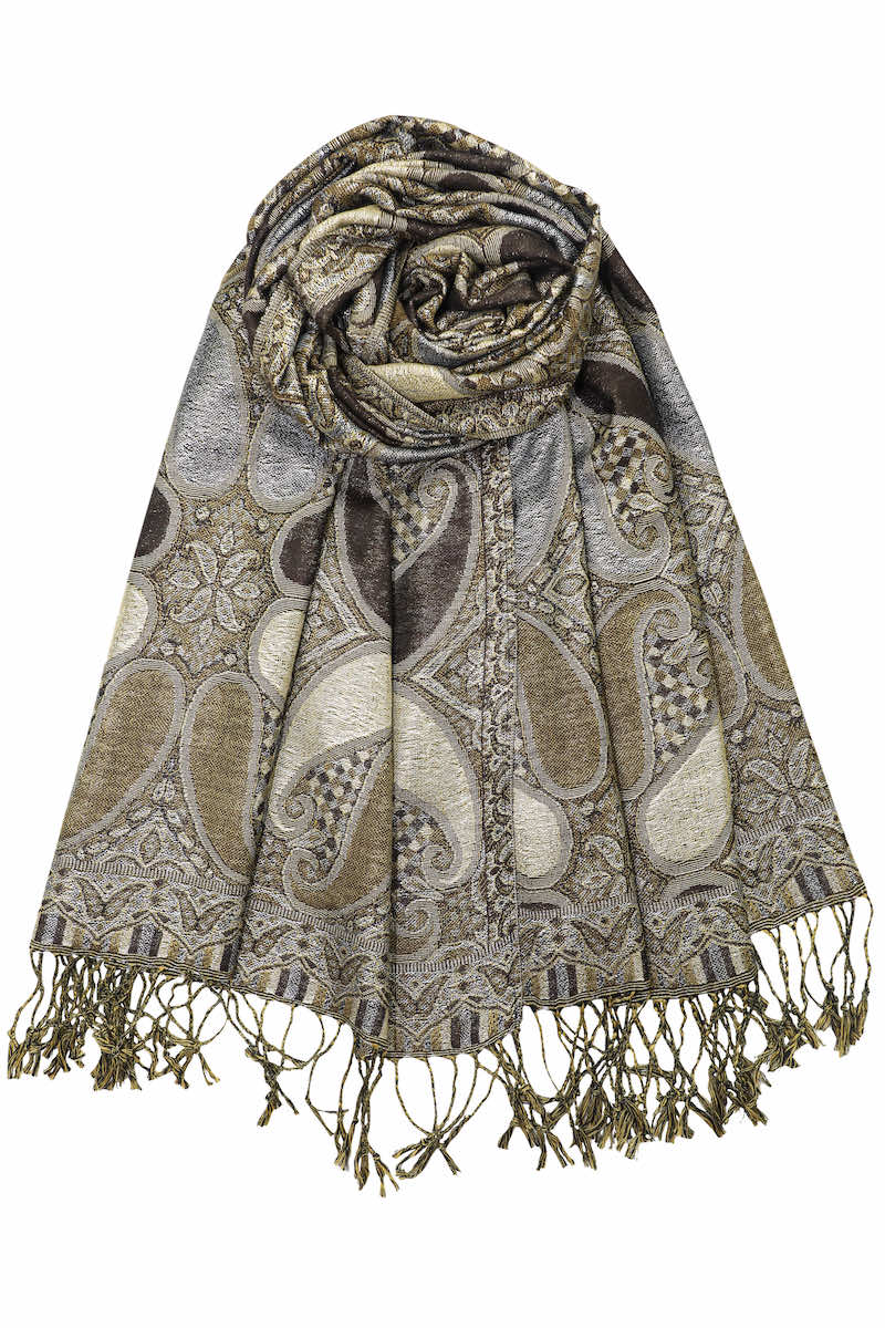 achillea metallic pashmina shawl coffee brown