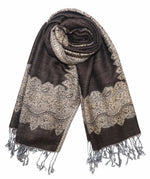 Achillea Dark Chocolate Border Pashmina Shawl Wrap Scarf