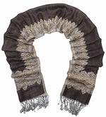 Achillea Dark Chocolate Border Pashmina Shawl Wrap Scarf