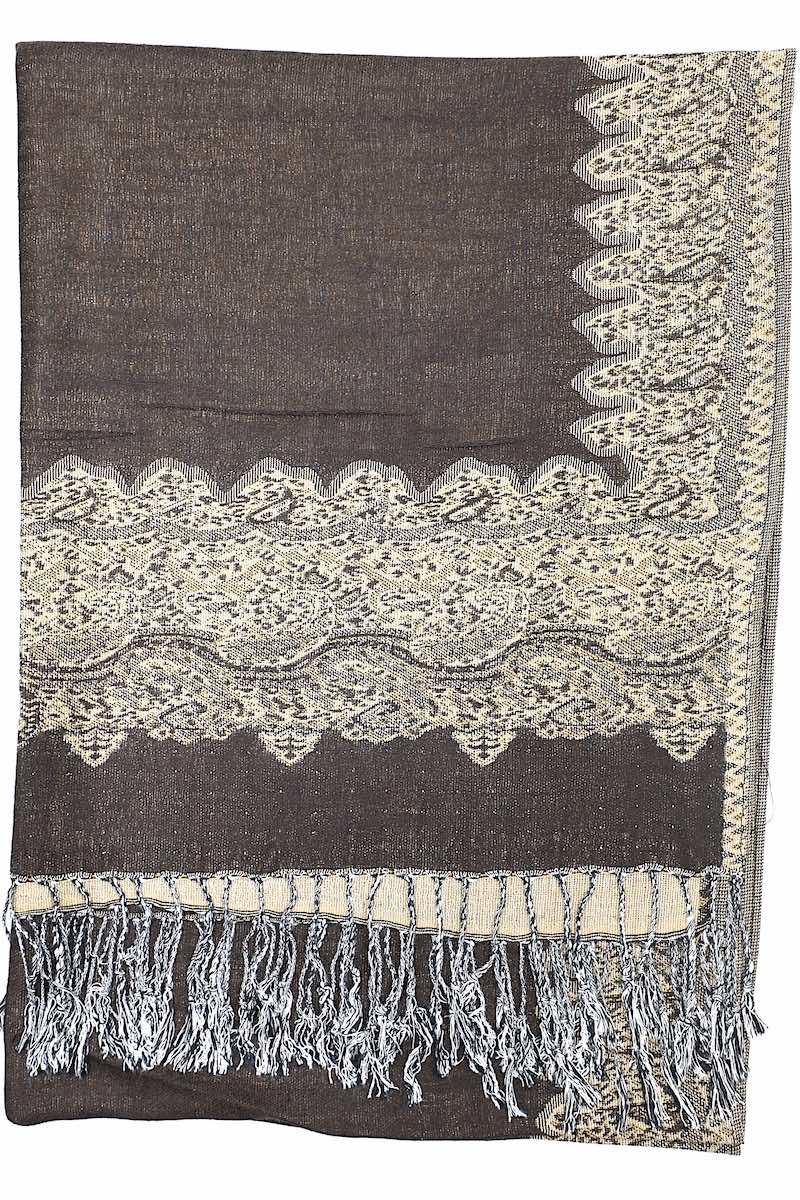 Achillea Dark Chocolate Border Pashmina Shawl Wrap Scarf