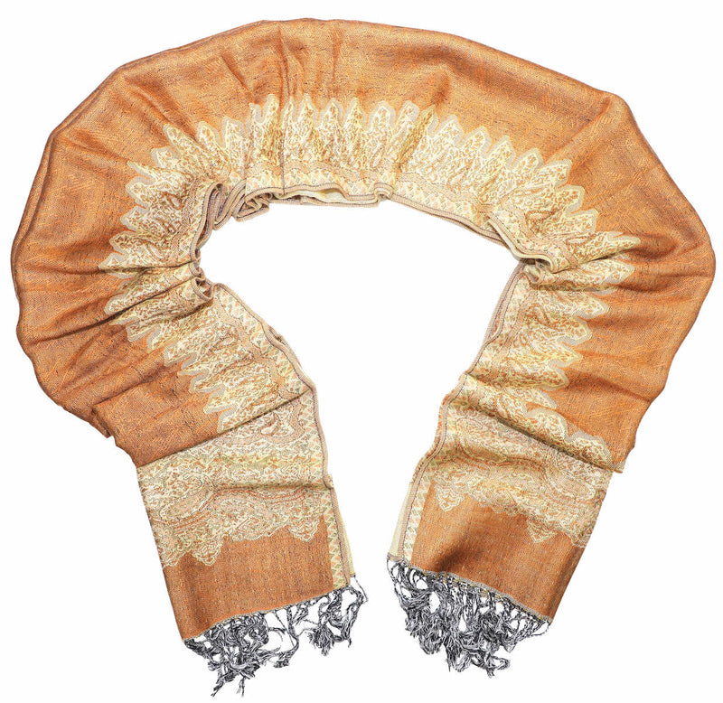 Achillea Dark Gold Border Pashmina Shawl Wrap Scarf