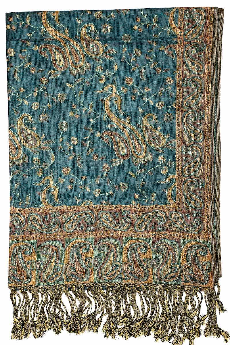 Achillea Dark Sea Green Reversible Paisley Pashmina