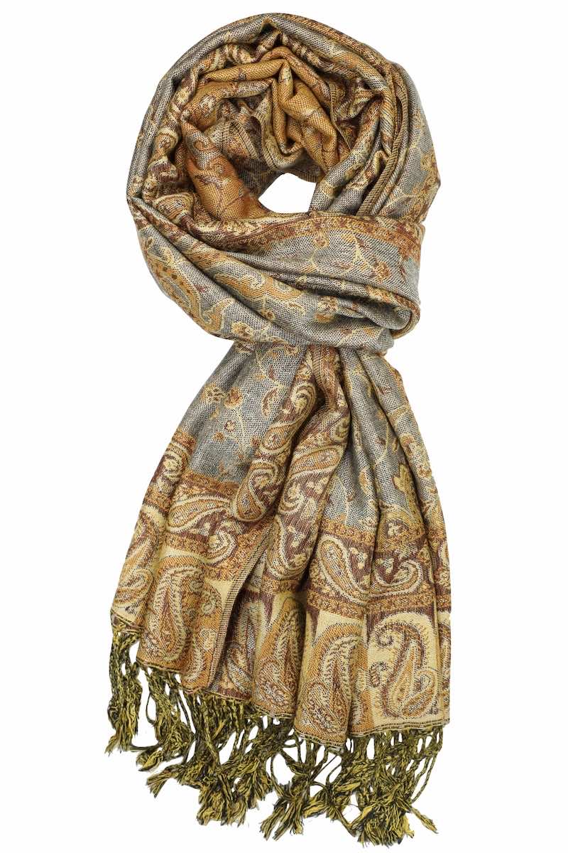 Achillea Grey Bronze Reversible Paisley Pashmina