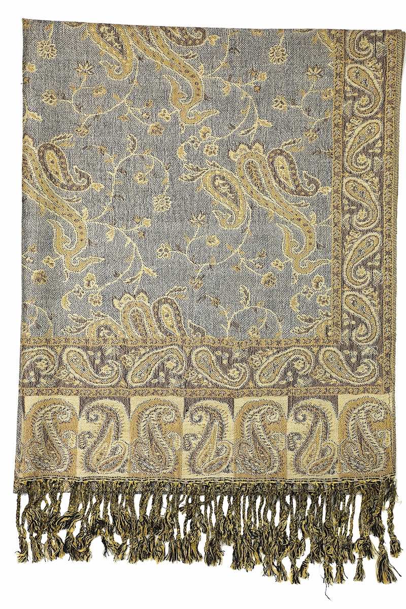 Achillea Grey Gold Reversible Paisley Pashmina