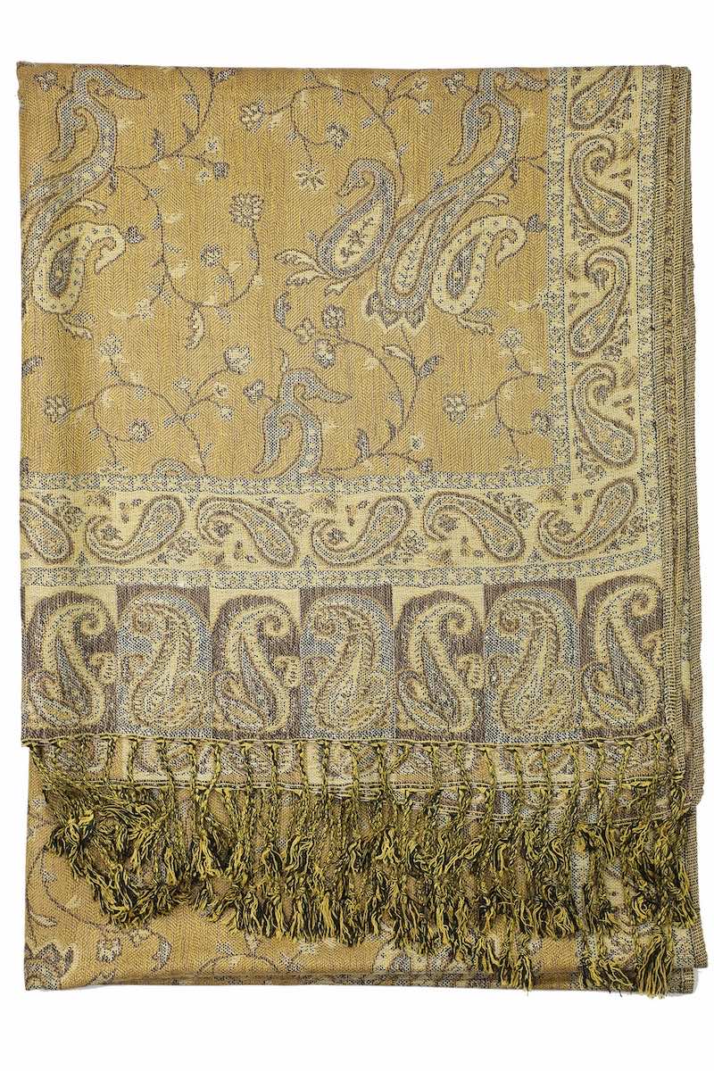 Achillea Grey Gold Reversible Paisley Pashmina