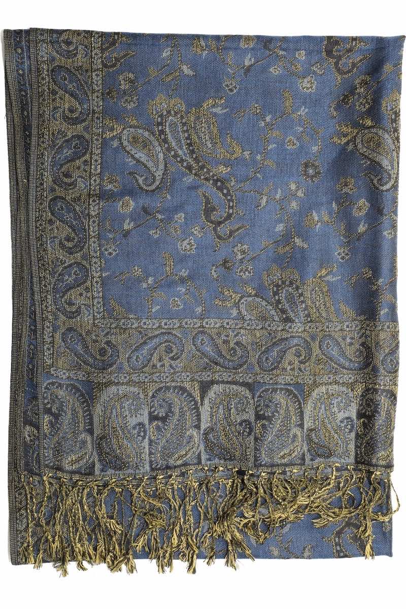 Achillea Light Navy Reversible Paisley Pashmina