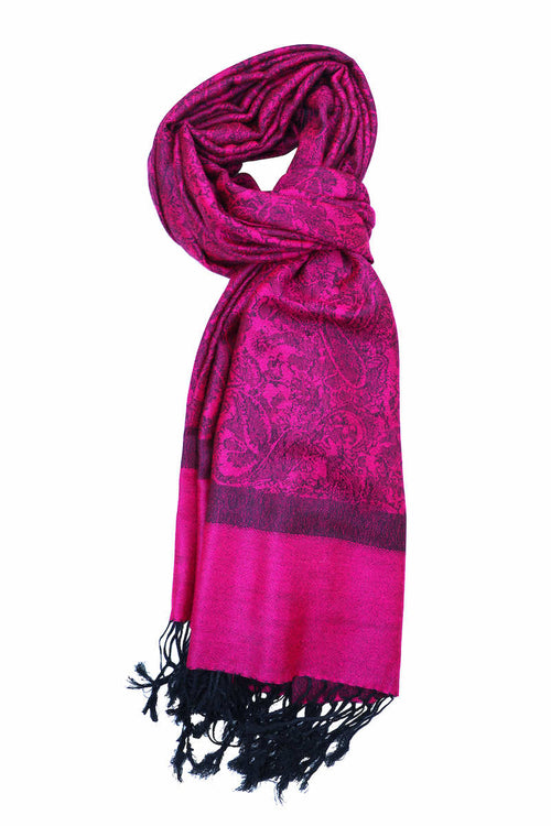 Achillea Magenta Black Jacquard Pashmina Scarf