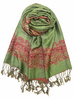 Achillea Olive Green Border Pashmina Shawl Wrap Scarf