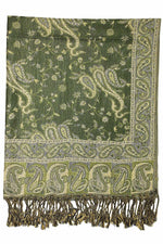 Achillea Dark Olive Reversible Paisley Pashmina