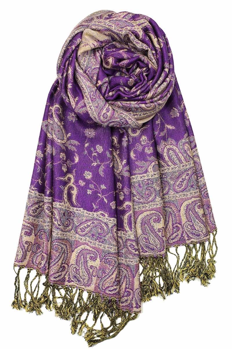 Achillea Purple Reversible Paisley Pashmina