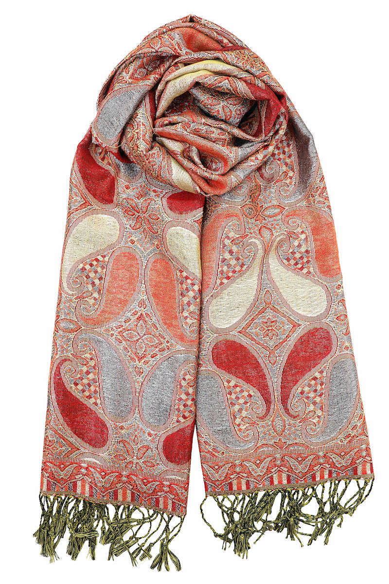 Achillea Red Metallic Paisley Pashmina