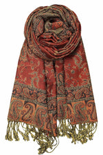 Achillea Rust Red Reversible Paisley Pashmina