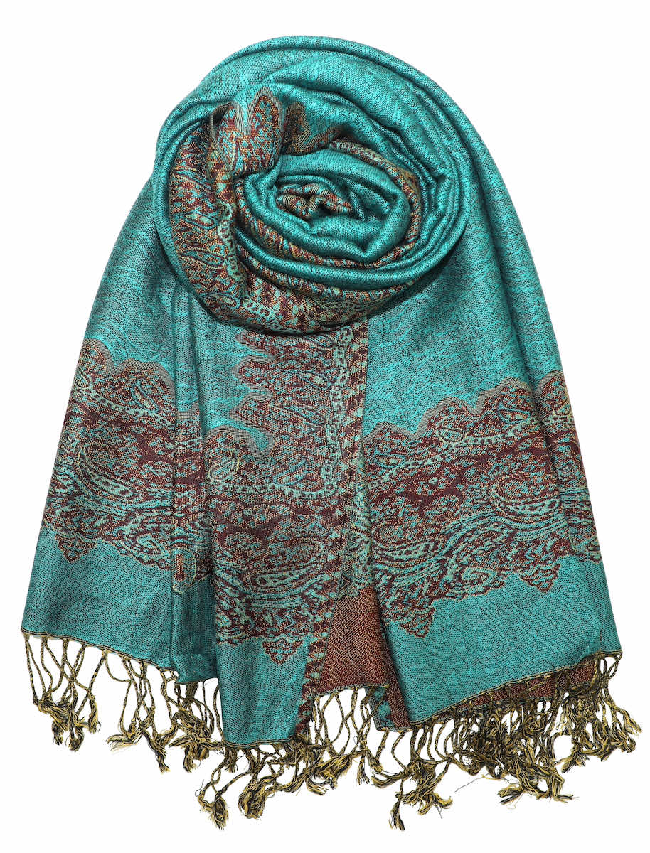 Paisley Sea Green and Multi Coloured Embroidered Shawl Ladies -  UK