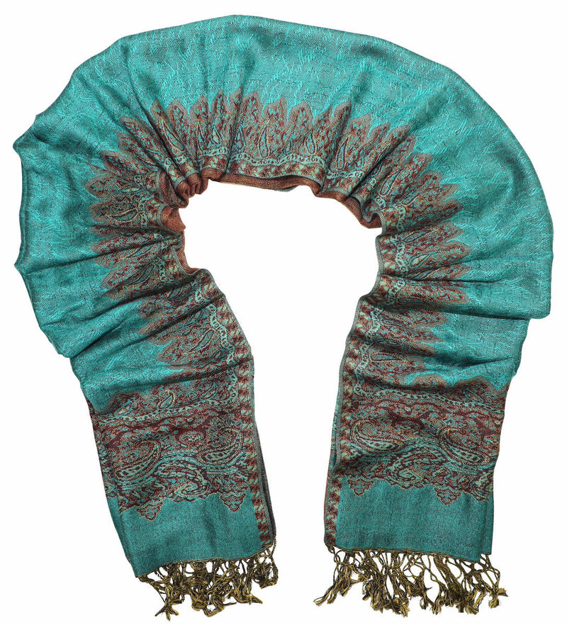 Achillea Sea Green Border Pashmina Shawl Wrap Scarf