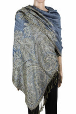 Achillea Steel Blue Big Paisley Pashmina