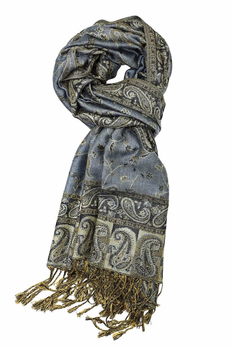 Achillea Steel Blue Reversible Paisley Pashmina