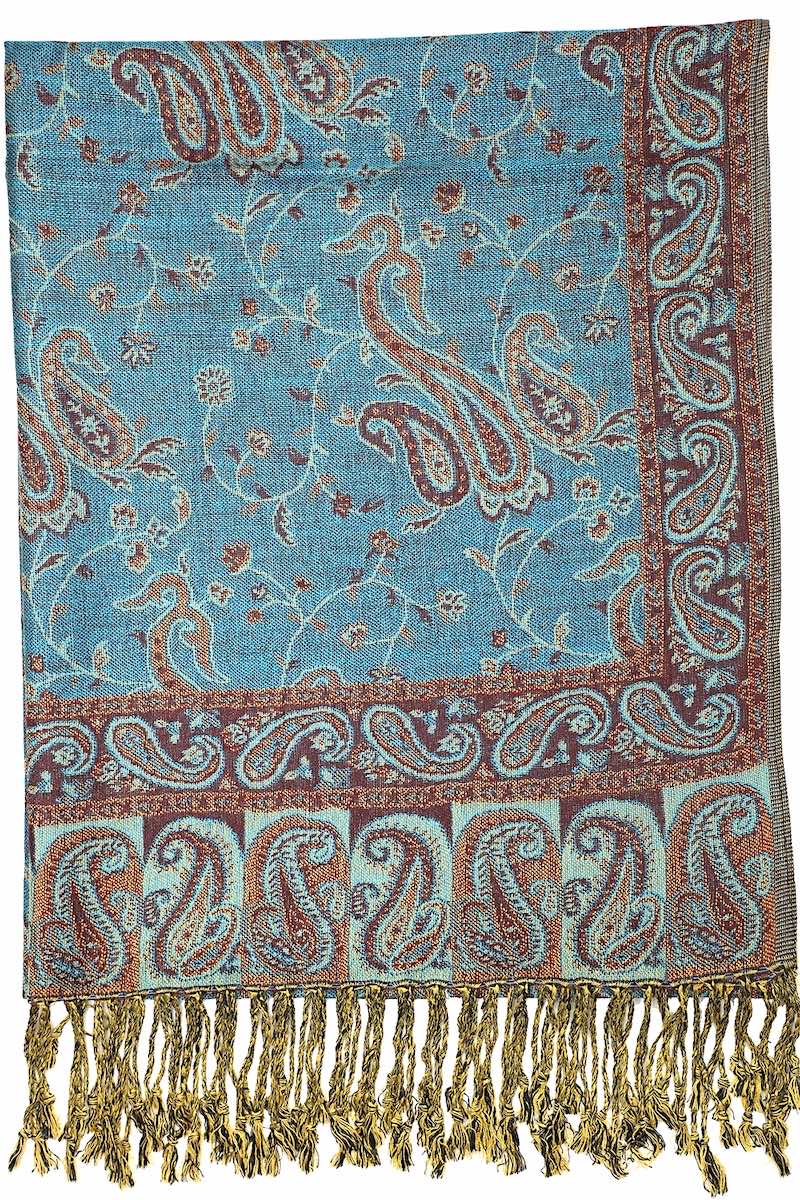 Achillea Teal Reversible Paisley Pashmina