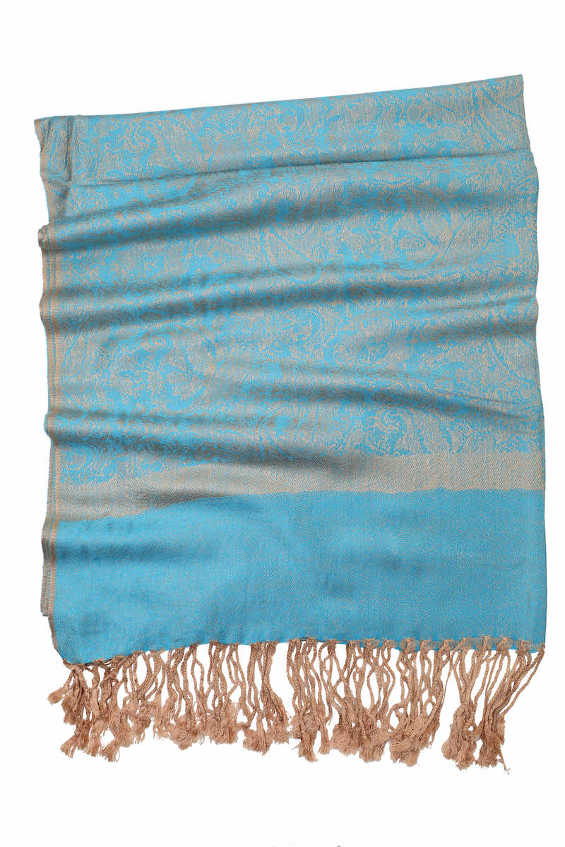 Achillea Turquoise Beige Jacquard Pashmina Scarf