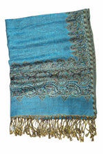 Achillea Turquoise Border Pashmina Shawl Wrap Scarf