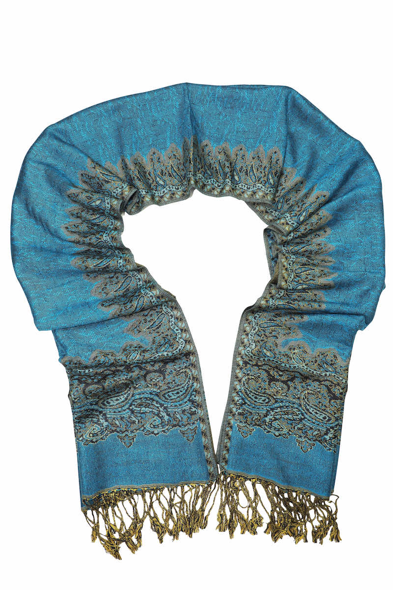 Achillea Turquoise Border Pashmina Shawl Wrap Scarf